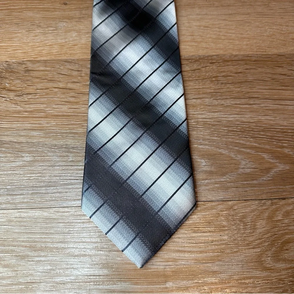 NWT Next 100% Silk Hand made Black Gray Stripe Neck Tie